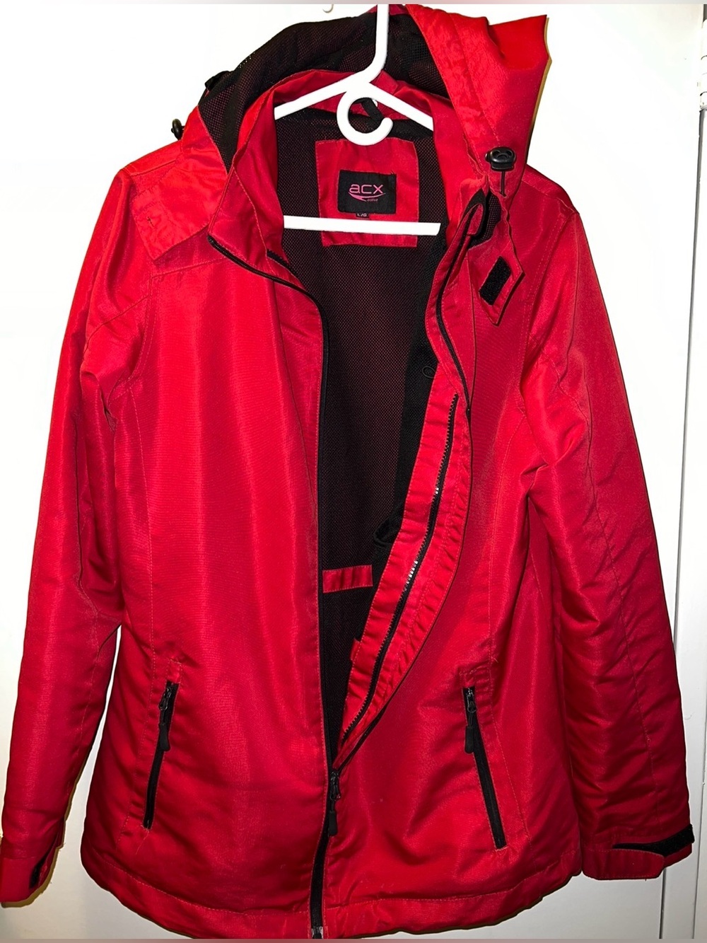 Women's Red Hooded Rain Jacket